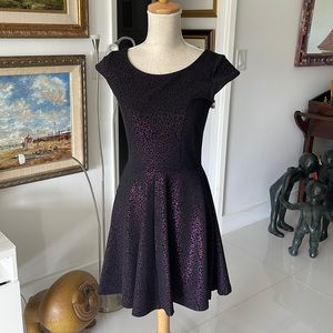 SNAP Black/Sparkly Purple Print Fit & Flare Dress